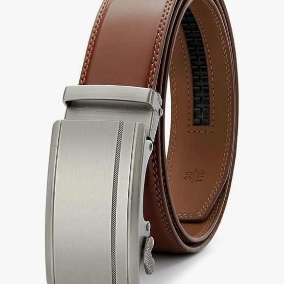 Men's Leather Ratchet Dress Belt Big And Tall With Automatic Buckle - Picture 2 of 7